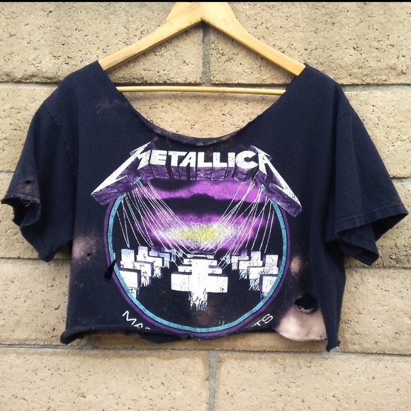 Distressed Metallica Crop Top - Picture 1 of 8